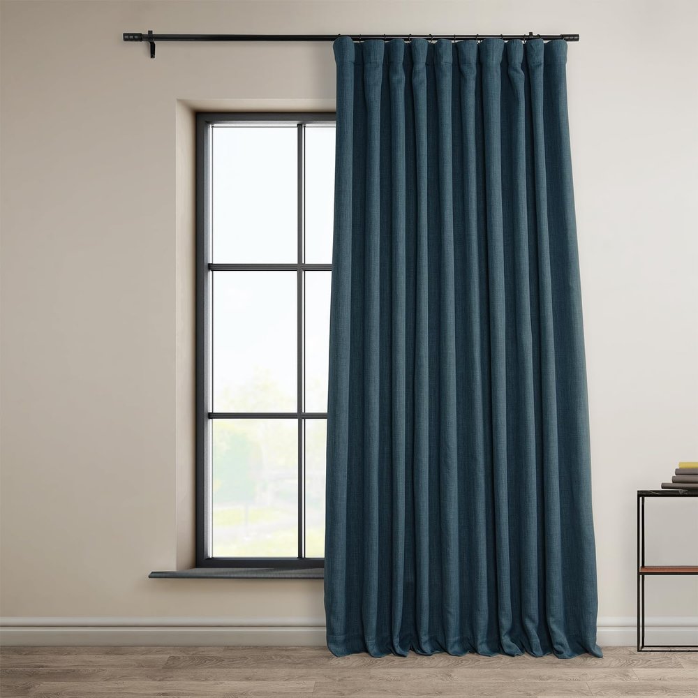 HPD Half Price Drapes - Faux Linen Curtains for Living Room (1 Panel) - 100W X 96L - Extra Wide Textured Room Darkening Curtains for Bedroom 96 Inches Long - Drapes for Home Decor, Story Blue