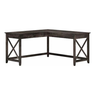 Atlin Designs L Shaped Farmhouse Wood Desk in Dark Gray Hickory
