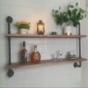 HDDFER Pipe Shelves Industrial Pipe Shelving Real Wood Industrial Floating Shelves with Wood Planks 48 inch Wall Shelves Rustic Hanging Bookshelf Farmhouse Kitchen Bar Shelving view 1