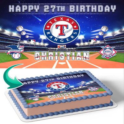 Cakecery Rangers Baseball Edible Cake Image Topper Personalized Birthday Cake Banner 1/4 Sheet