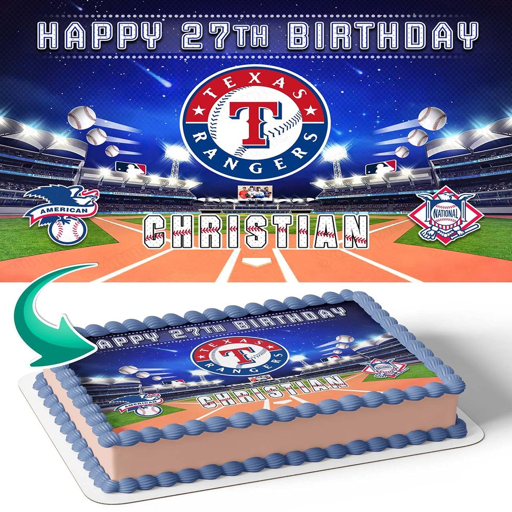Cakecery Rangers Baseball Edible Cake Image Topper Personalized Birthday Cake Banner 1/4 Sheet