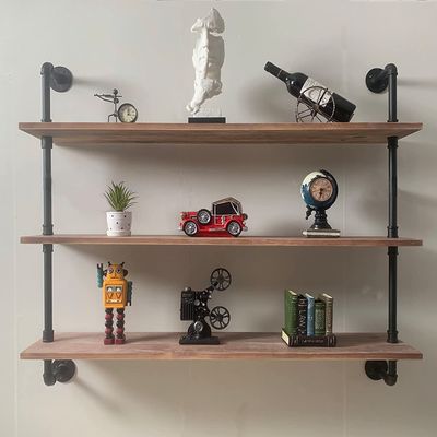 HDDFER Pipe Shelves Industrial Pipe Shelving Shelves Real Wood Industrial Floating Pipe Shelves with Wood Planks 36 inch Wall Shelves Rustic Hanging Bookshelf Farmhouse Kitchen Bar Shelving