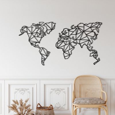 DEKADRON Metal Wall Decor, 2 Pieces Geometric World Map Decor,Wall Sign, Metal Wall Art, Interior Decoration, Indoor Outdoor Hangings (* 62" W x 40" H / 158x101cm)