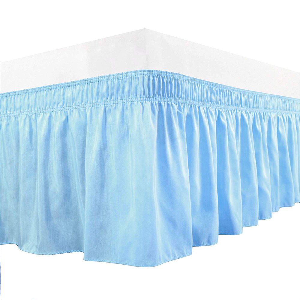 Cotton King Wrap Around 800 TC Egyptian Cotton Elastic Ruffle Bed Skirt 16 Inches Drop Length Easy Fit Fade Resistant Hotel Quality, Sky Blue, Full XXL (54 x 84) Inches
