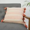 American Art Decor Hand-Woven Boho Moroccan Decorative Accent Square Small Throw Pillow with Tassels & Removable Cover for Bohemian Sofa, Couch, Bed, Living Room, Bedroom - Orange/Peach, 17" x 17" view 2