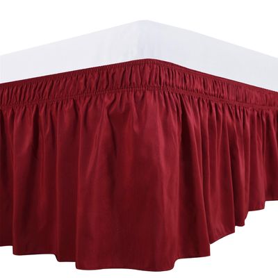 Cotton King Wrap Around 800 TC Egyptian Cotton Elastic Ruffle Bed Skirt 16 Inches Drop Length Easy Fit Fade Resistant Hotel Quality, Wine, Full XXL (54 x 84) Inches