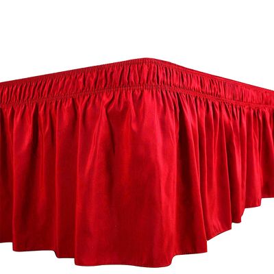 Cotton King Wrap Around 800 TC Egyptian Cotton Elastic Ruffle Bed Skirt 19 Inches Drop Length Easy Fit Fade Resistant Hotel Quality, Blood Red, Full XXL (54 x 84) Inches