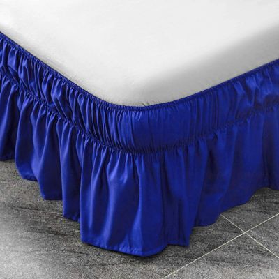 Cotton King Wrap Around 800 TC Egyptian Cotton Elastic Ruffle Bed Skirt 16 Inches Drop Length Easy Fit Fade Resistant Hotel Quality, Royal Blue, Short King (72 x 76) Inches