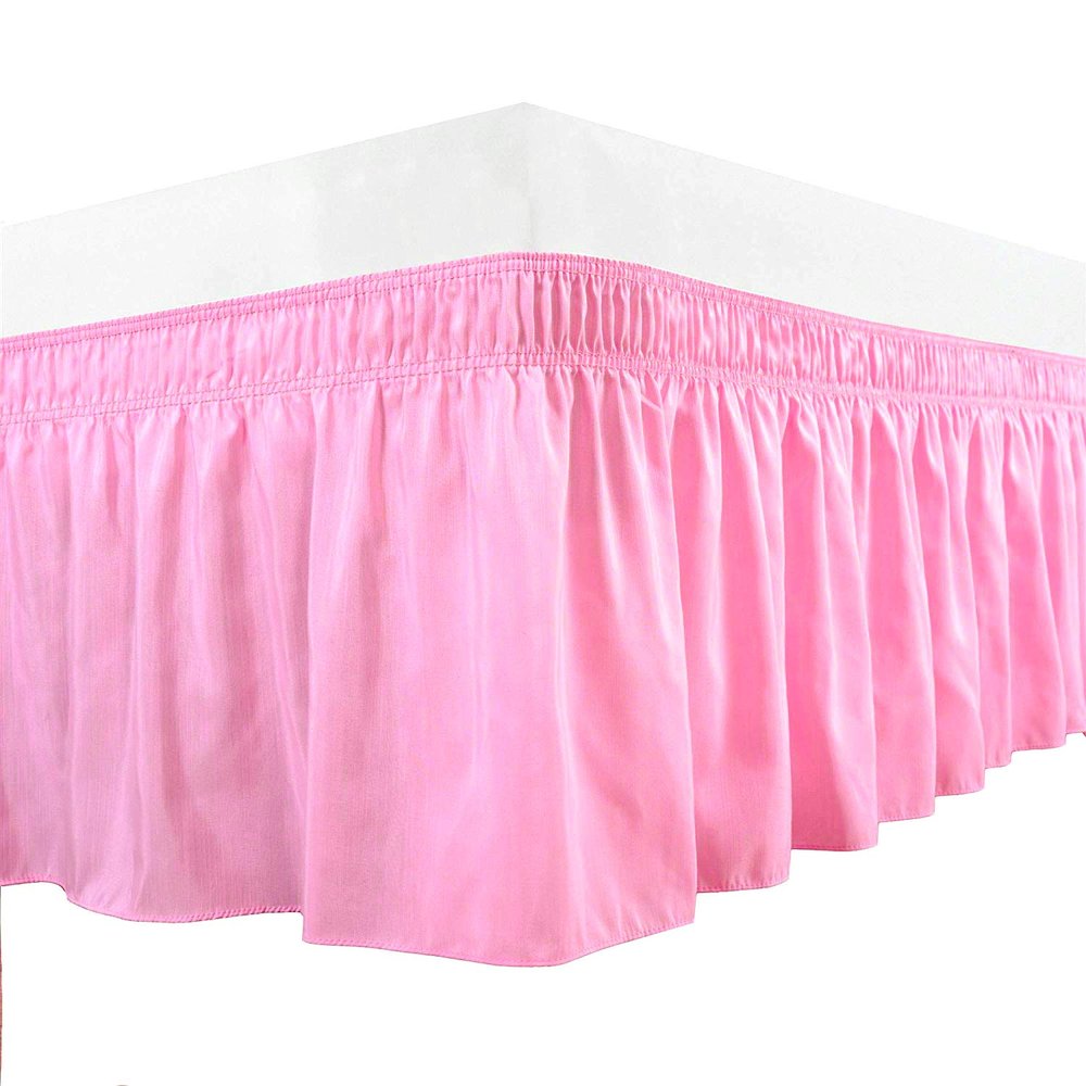 Cotton King Wrap Around 800 TC Egyptian Cotton Elastic Ruffle Bed Skirt 19 Inches Drop Length Easy Fit Fade Resistant Hotel Quality, Pink, Short King (72 x 76) Inches