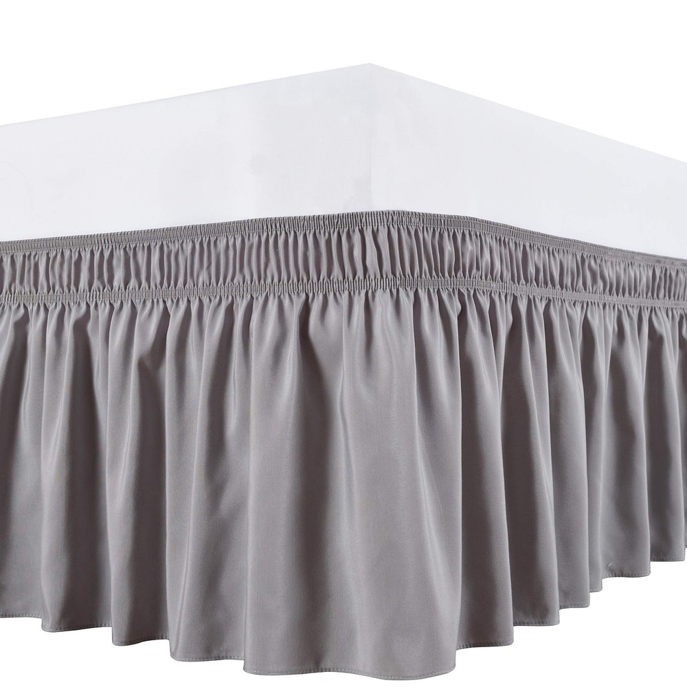 Cotton King Wrap Around 800 TC Egyptian Cotton Elastic Ruffle Bed Skirt 16 Inches Drop Length Easy Fit Fade Resistant Hotel Quality, Silver Gray, Full (54 x 75) Inches
