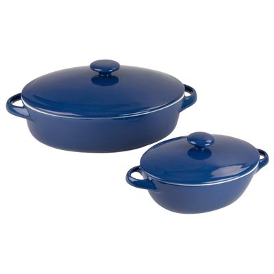 10 Strawberry Street Sienna Covered Casserole 10" and 7" Bakeware Set, Blue