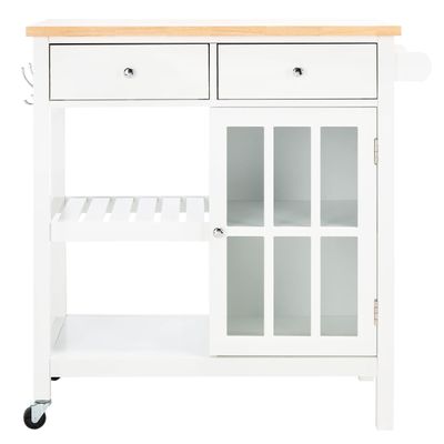 SAFAVIEH Home Collection Locklyn White/Natural 2-Drawer Storage Trolley Kitchen Cart with Wheels