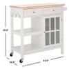 SAFAVIEH Home Collection Locklyn White/Natural 2-Drawer Storage Trolley Kitchen Cart with Wheels view 3