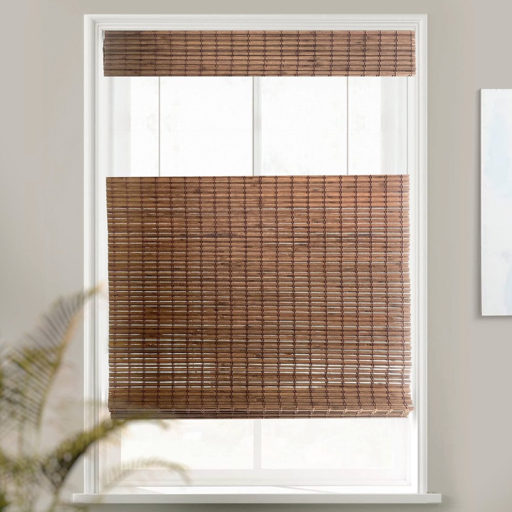 MOOD Custom Bamboo Shades | Rustic | Top Down Bottom Up Cordless | Bamboo Roman Shades for Windows and Doors (Natural Woven) | Rustic Walnut (Great Privacy) | 18.5" W x 36" H