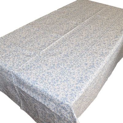 lovemyfabric PVC Plastic Tablecloth/Table Cover with Nonslip Flannel Backing Kitchen Picnic Outdoor Table Dcor (36"x36", Floral Vines Blue)