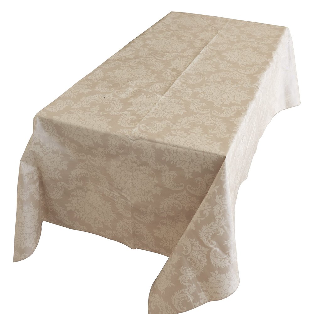 lovemyfabric PVC Plastic Tablecloth/Table Cover with Nonslip Flannel Backing Kitchen Picnic Outdoor Table Dcor (36"x36", Damask Ivory)