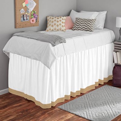 100% Egyptian Cotton, 800 Thread Count, White/Taupe Split Corner Two Tone Ruffle Dorm Room Bed Skirt with Three Side Coverage in - Twin XL Size (39" x 80"+ 60" inch)