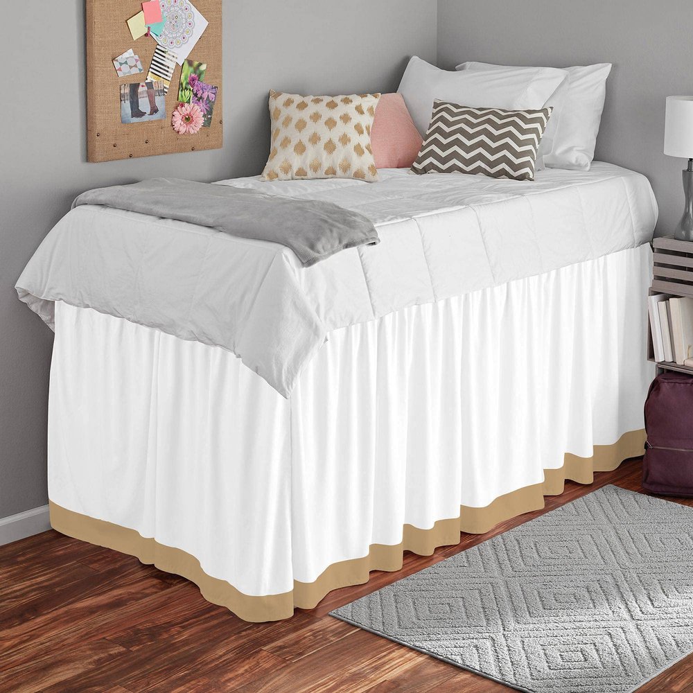 100% Egyptian Cotton, 800 Thread Count, White/Taupe Split Corner Two Tone Ruffle Dorm Room Bed Skirt with Three Side Coverage in - Twin XL Size (39" x 80"+ 60" inch)