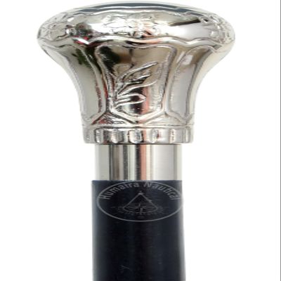 Humaira Nautical Chrome Plated Brass Knob - Walking Cane - 36" - Chrome/Black