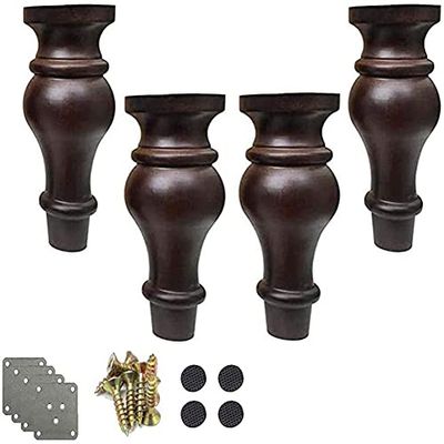 Solid Wood Furniture Legs,European Retro/Bun Feet Replacement Couch Chair Ottoman/Loveseat Coffee Table Cabinet TV Stand Dresser Wood Legs with Screws Set of 4 (Size : 15cm)