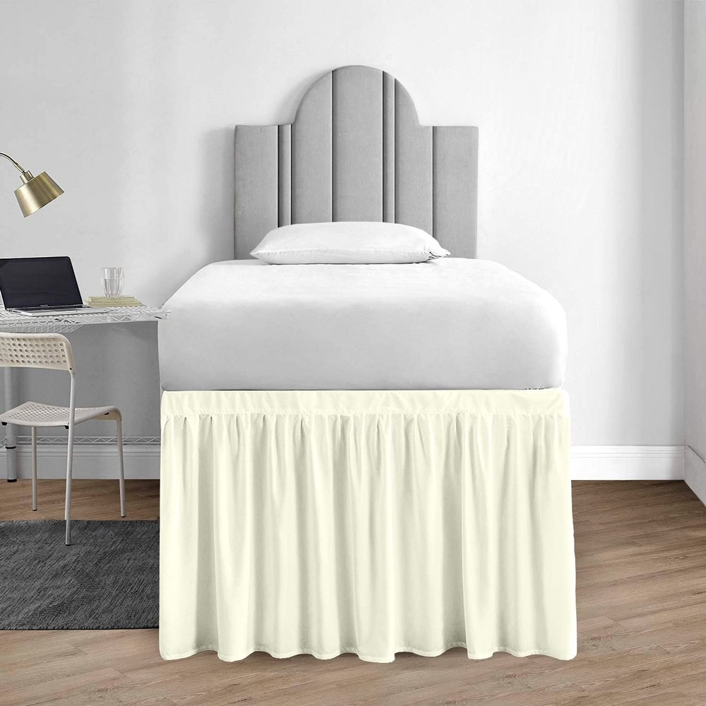 1000 Series College Dorm Room Bedskirts Twin XL Extra Long Ruffled with Split Corner Elegant Design Premium Brushed Microfiber Tailored Drop Easy Care Wrinkle Free - Twin-XL - 42" Drop, Ivory
