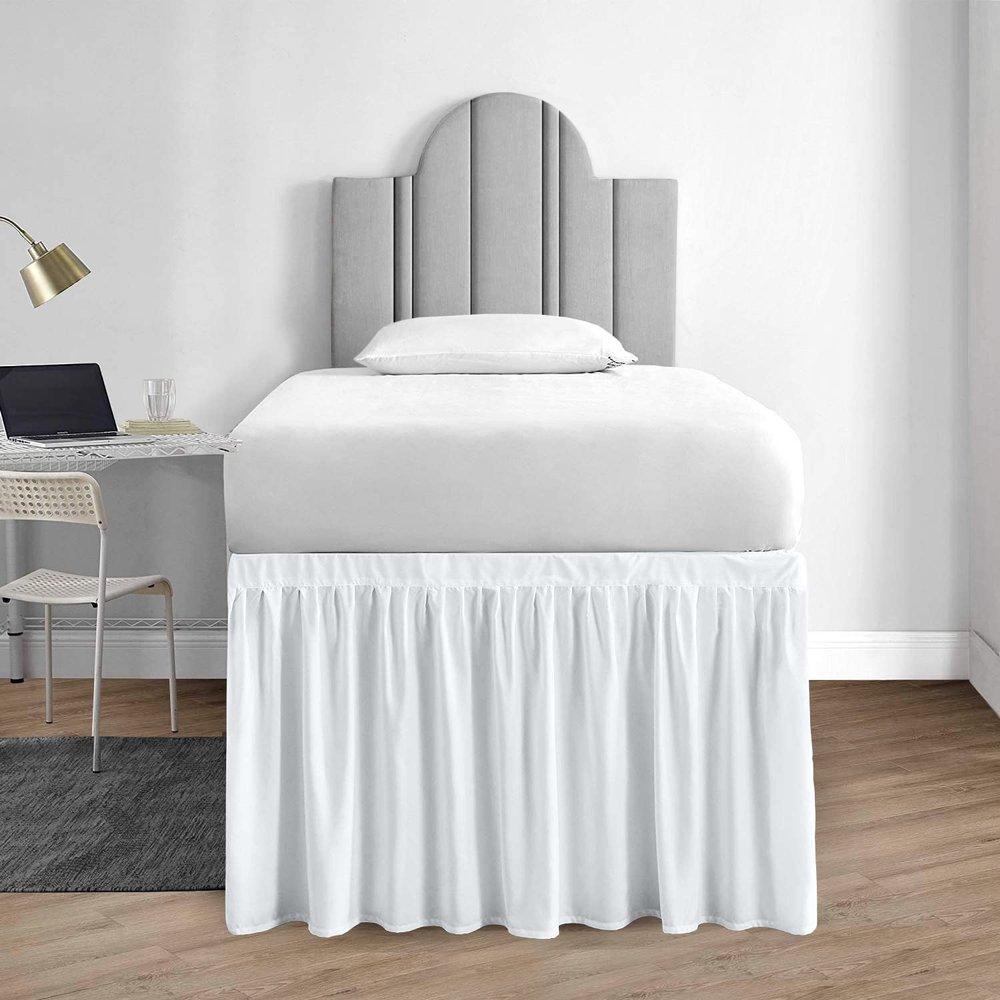 1000 Series College Dorm Room Bedskirts Twin XL Extra Long Ruffled with Split Corner Elegant Design Premium Brushed Microfiber Tailored Drop Easy Care Wrinkle Free - Twin-XL - 44" Drop, White