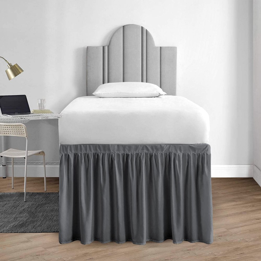 1000 Series College Dorm Room Bedskirts Twin XL Extra Long Ruffled with Split Corner Elegant Design Premium Brushed Microfiber Tailored Drop Easy Care Wrinkle Free - Twin-XL - 50" Drop, Dark Grey