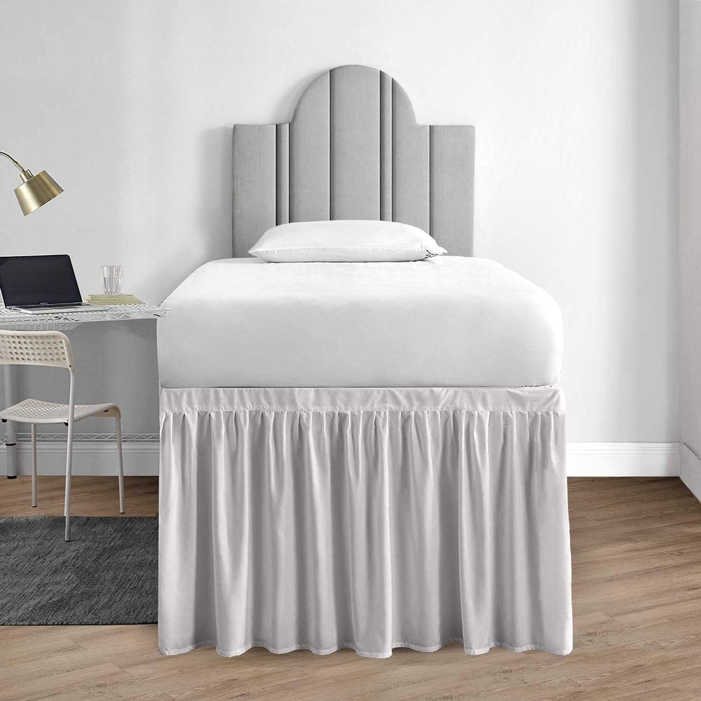 1000 Series College Dorm Room Bedskirts Twin XL Extra Long Ruffled with Split Corner Elegant Design Premium Brushed Microfiber Tailored Drop Easy Care Wrinkle Free - Twin-XL - 42" Drop, Silver