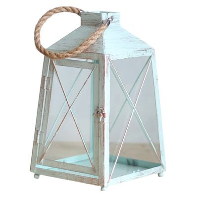 Candelabras Glass Lantern Candle Holder Retro Old Wrought Iron Dining Table Wedding Landscaping Romantic Decoration Candle Holder Ornaments (Color : Blue, Size : 19.5 * 32cm)
