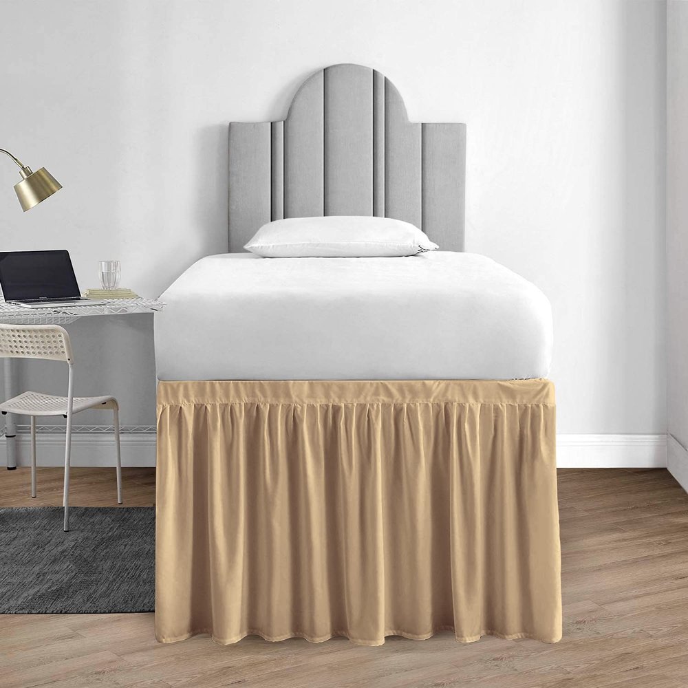 1000 Series College Dorm Room Bedskirts Twin XL Extra Long Ruffled with Split Corner Elegant Design Premium Brushed Microfiber Tailored Drop Easy Care Wrinkle Free - Twin-XL - 44" Drop, Taupe
