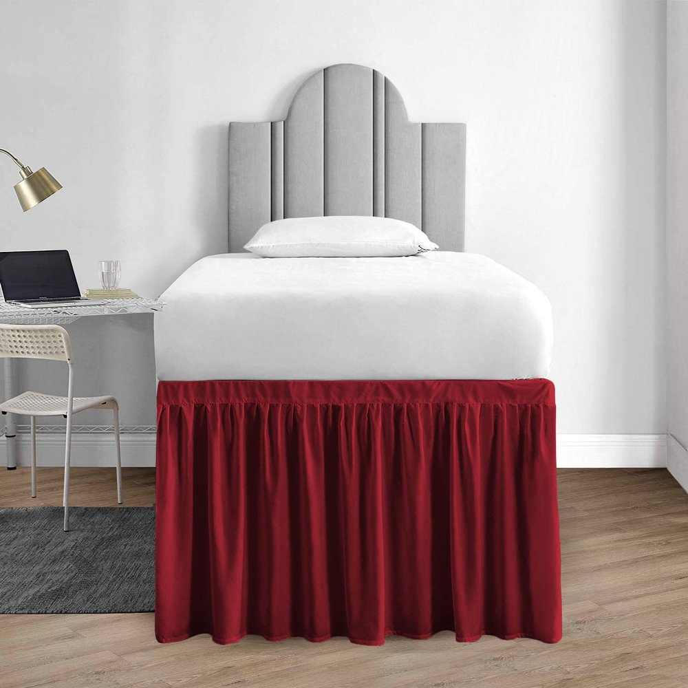 1000 Series College Dorm Room Bedskirts Twin XL Extra Long Ruffled with Split Corner Elegant Design Premium Brushed Microfiber Tailored Drop Easy Care Wrinkle Free - Twin-XL - 50" Drop, Burgundy
