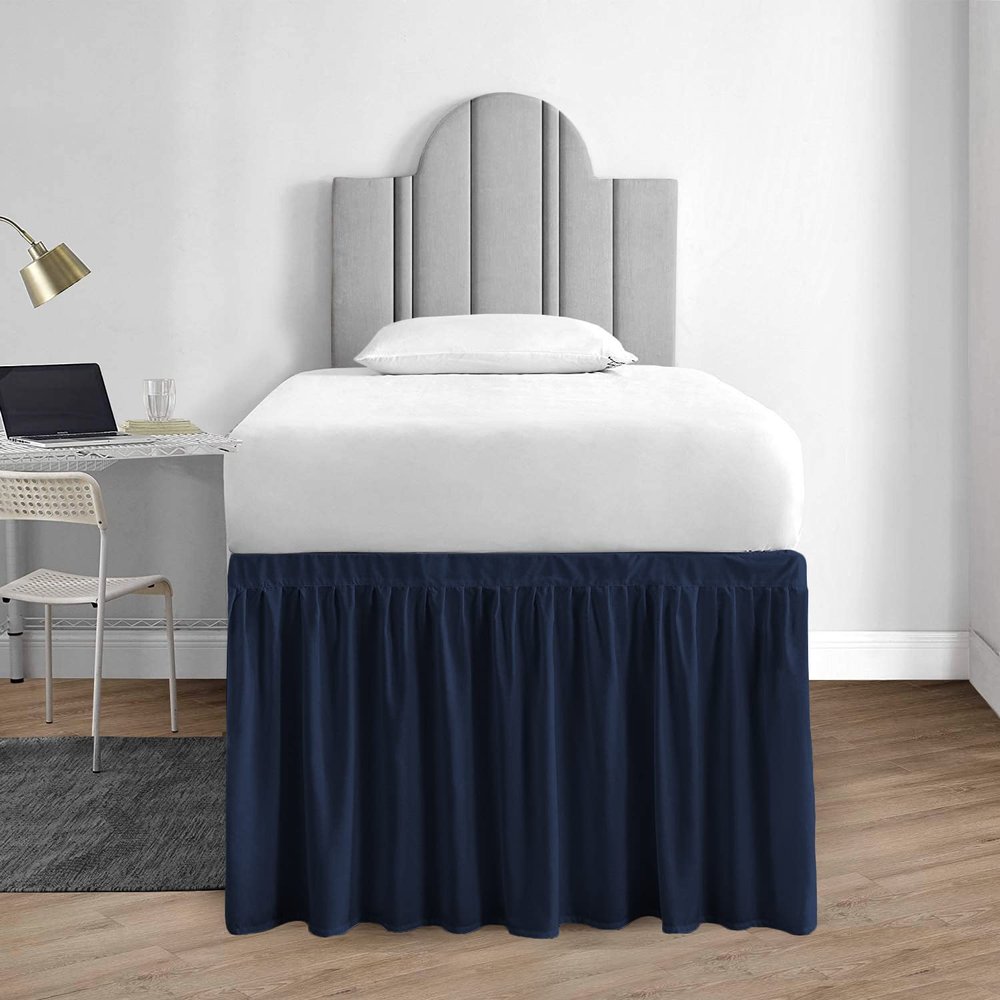 1000 Series College Dorm Room Bedskirts Twin XL Extra Long Ruffled with Split Corner Elegant Design Premium Brushed Microfiber Tailored Drop Easy Care Wrinkle Free - Twin-XL - 50" Drop, Navy