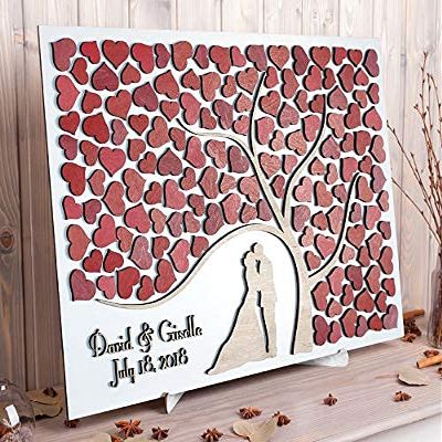 456Yedda Custom Wedding Guest Book Alternative Red White Theme 3D Guestbook Wooden Sign Personalized Modern Ideas Unique Tree, Pink,40x60(16x24in)