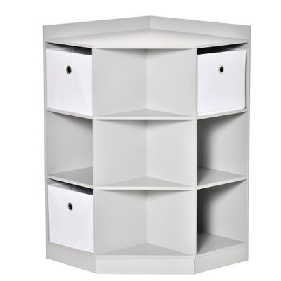 HOMCOM Kids Corner Cabinet, Cubby Toy Storage Organizer, Bookshelf Unit with Three Baskets for Playroom, Bedroom, Living Room, Grey