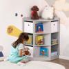 HOMCOM Kids Corner Cabinet, Cubby Toy Storage Organizer, Bookshelf Unit with Three Baskets for Playroom, Bedroom, Living Room, Grey view 2