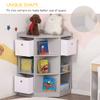 HOMCOM Kids Corner Cabinet, Cubby Toy Storage Organizer, Bookshelf Unit with Three Baskets for Playroom, Bedroom, Living Room, Grey view 4