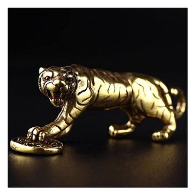 Tiger Casting Animal Figurine Abstract Geometric Style Metal Retro Sculpture Home Office Room Desktop Decoration Gift Diy