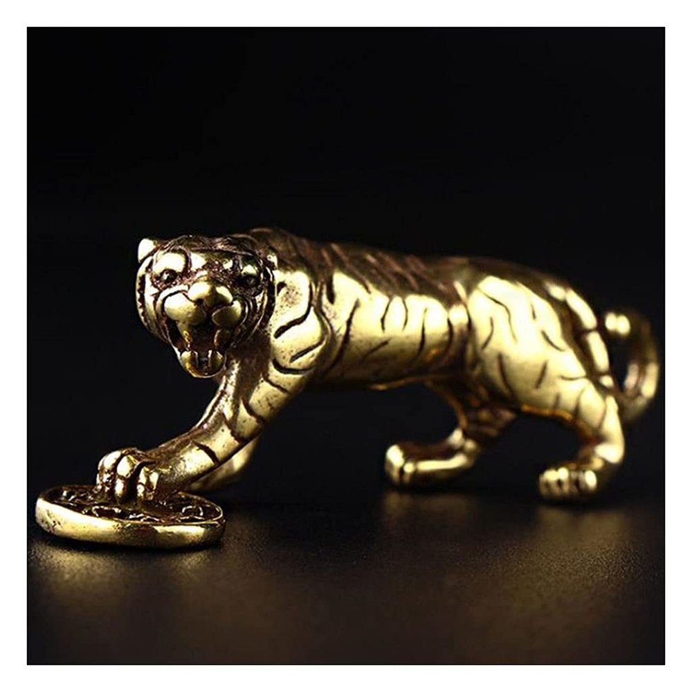 Tiger Casting Animal Figurine Abstract Geometric Style Metal Retro Sculpture Home Office Room Desktop Decoration Gift Diy