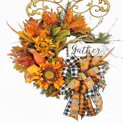 Fall Buffalo Check Gather Grapevine Wreath