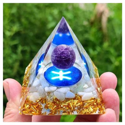 TYZK Meditation Orgone Pyramid Crystals Constellation Orgonite Pyramid, Natural Stone Crystal Home Decor (Color : Pisces)
