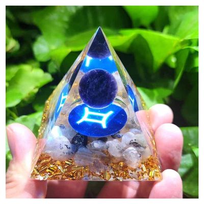 TYZK Meditation Orgone Pyramid Crystals Constellation Orgonite Pyramid, Natural Stone Crystal Home Decor (Color : Gemini)
