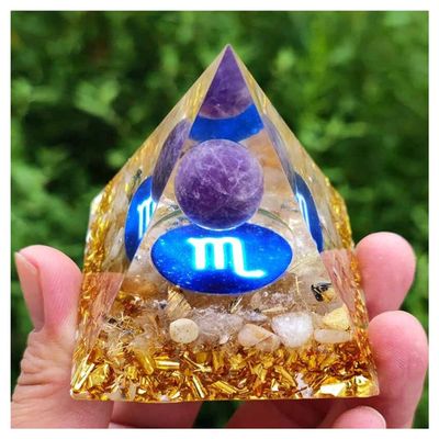 TYZK Meditation Orgone Pyramid Crystals Constellation Orgonite Pyramid, Natural Stone Crystal Home Decor (Color : Scorpio)