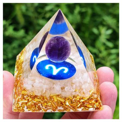 TYZK Meditation Orgone Pyramid Crystals Constellation Orgonite Pyramid, Natural Stone Crystal Home Decor (Color : Aries)