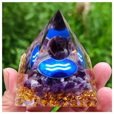 TYZK Meditation Orgone Pyramid Crystals Constellation Orgonite Pyramid, Natural Stone Crystal Home Decor (Color : Aquarius)