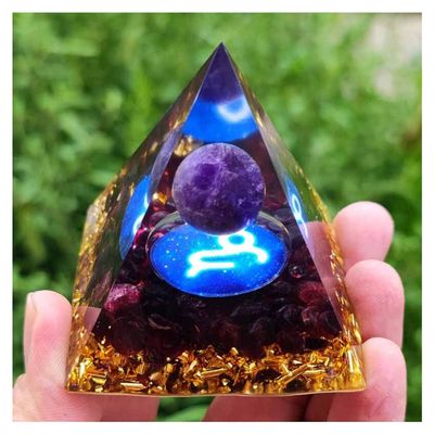 TYZK Meditation Orgone Pyramid Crystals Constellation Orgonite Pyramid, Natural Stone Crystal Home Decor (Color : Capricorn)