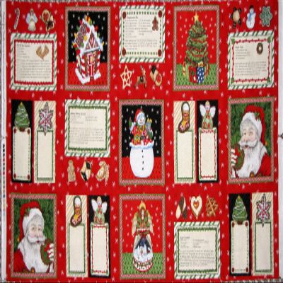 Quality Fabric Christmas Cookie Jar Treats Label Recipe Red 100% Cotton Fabric 24x44 Panel