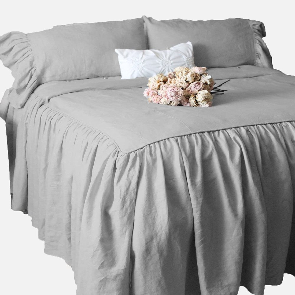 100% Egyptian Cotton Dust Ruffle Bed Skirt/Bed Cover 30" Drop Full Size - Silver