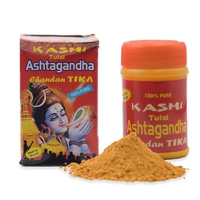 ALODIE - Chandan Powder Original for Puja 125 Gram - Kashi Tulsi Kumkum Box | Ashtagandha Chandan | Kesar Tilak Pure Chandan Powder for God Pooja Articles