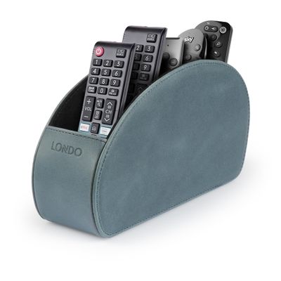 Londo Remote Control Holder with 5 Pockets - Store DVD, Blu-Ray, TV, Roku or Apple TV Remotes - Italian Genuine Leather with Suede Lining - Slim, Compact Living or Bedroom Storage