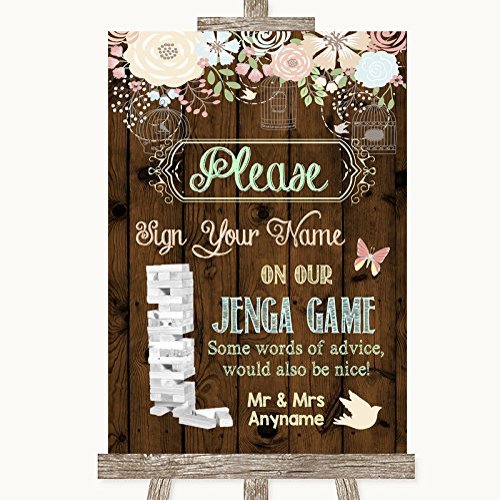 Rustic Floral Wood Jenga Guest Book Personalized Wedding Sign